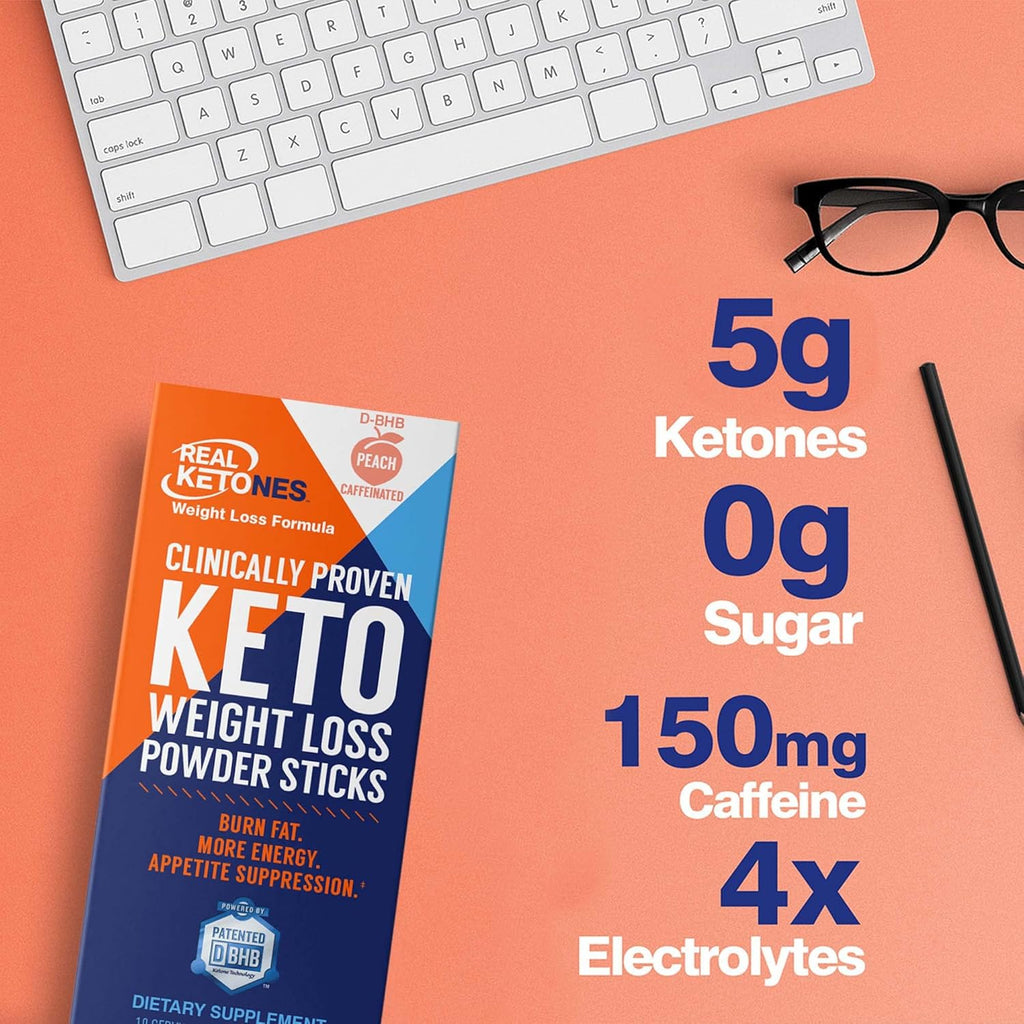 Peach Exogenous Ketones Drink Mix Powder, 20 Packets Pack of 2 V425