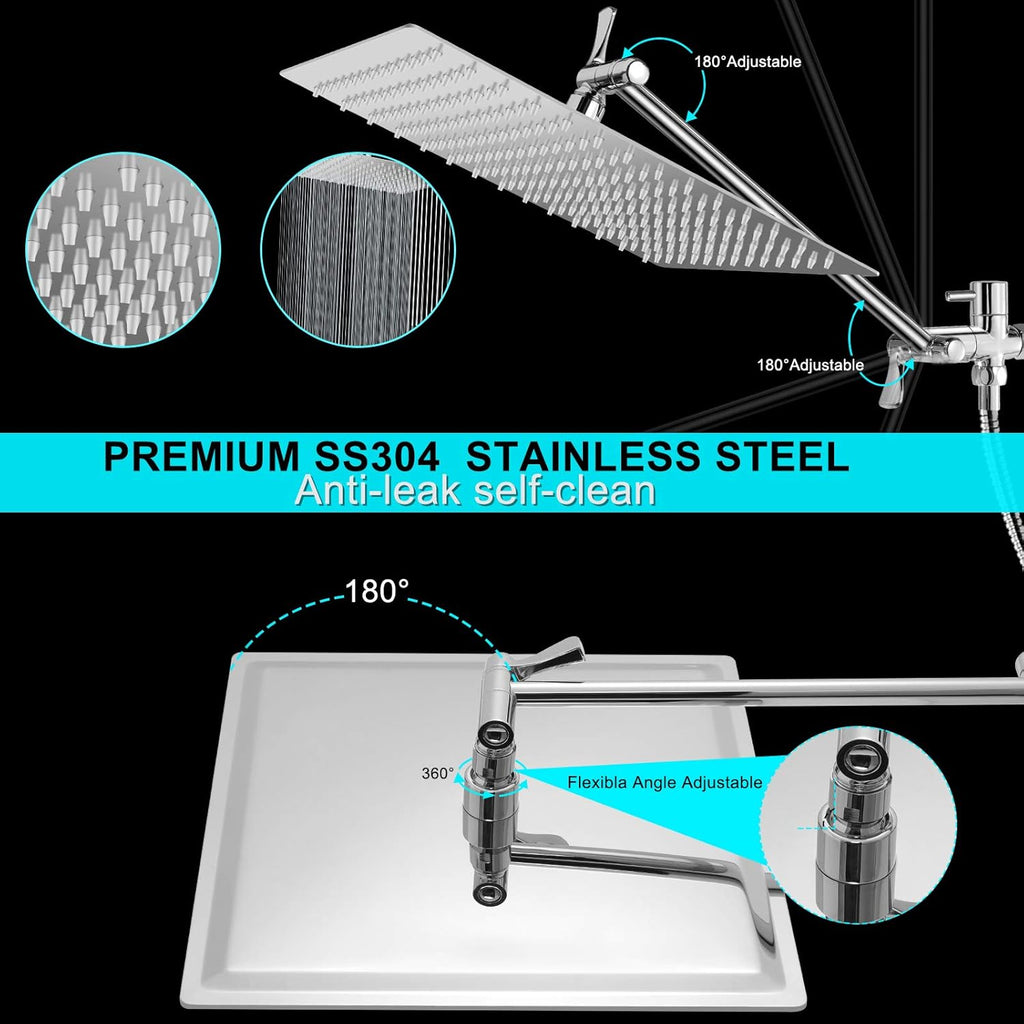 Stainless Steel Dual Square Rainfall Shower Head with Handheld Spray Pack of 2 S261287