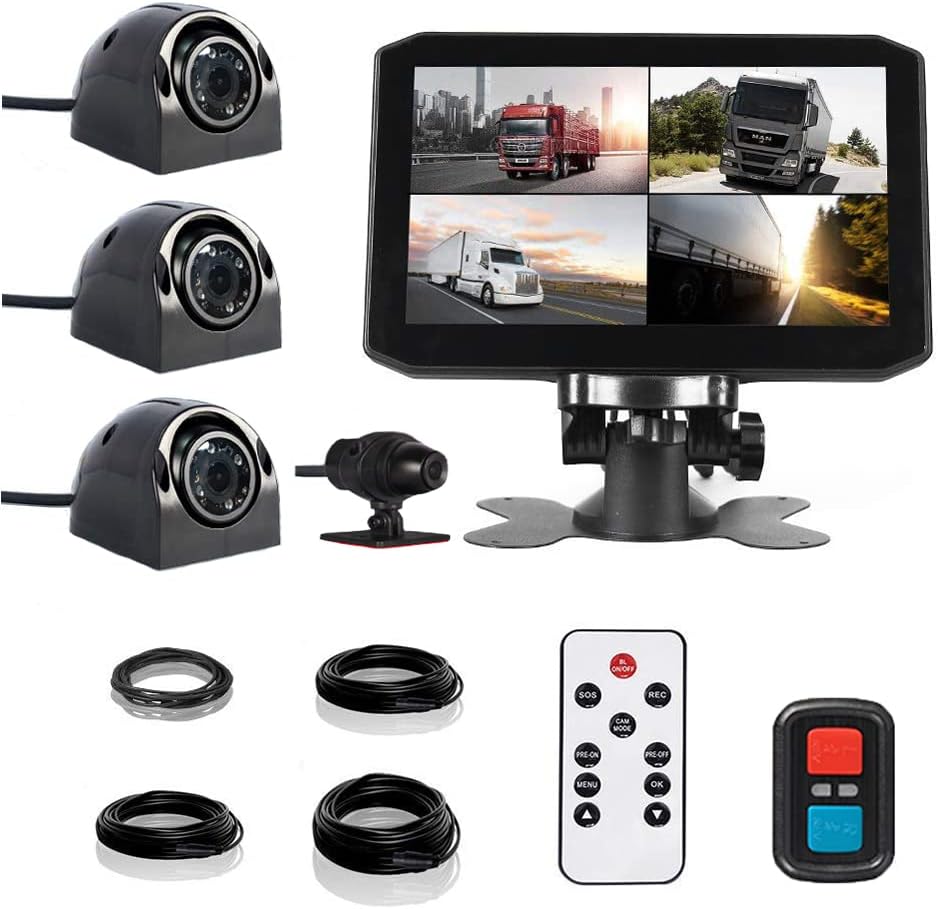 4CH Dash Cam Backup Camera 7.0'' Monitor Recording DVR Front & Sides & Rear VGA with Infrared Night Vision Lens S68878