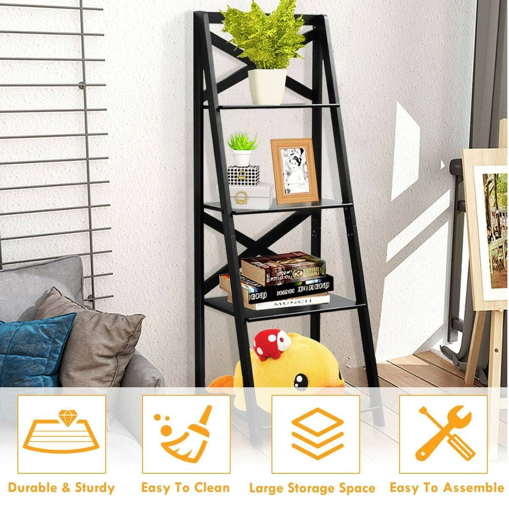 4-Tier Ladder Shelf Bookcase Storage Display - Black O6901