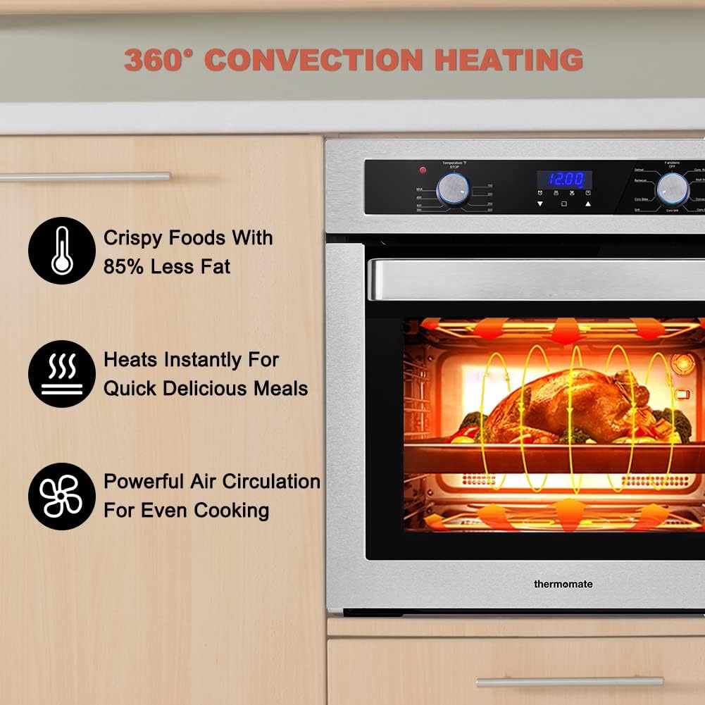 24 Inch Single Wall Electric Oven with 9 Cooking Functions in Stainless Steel N202