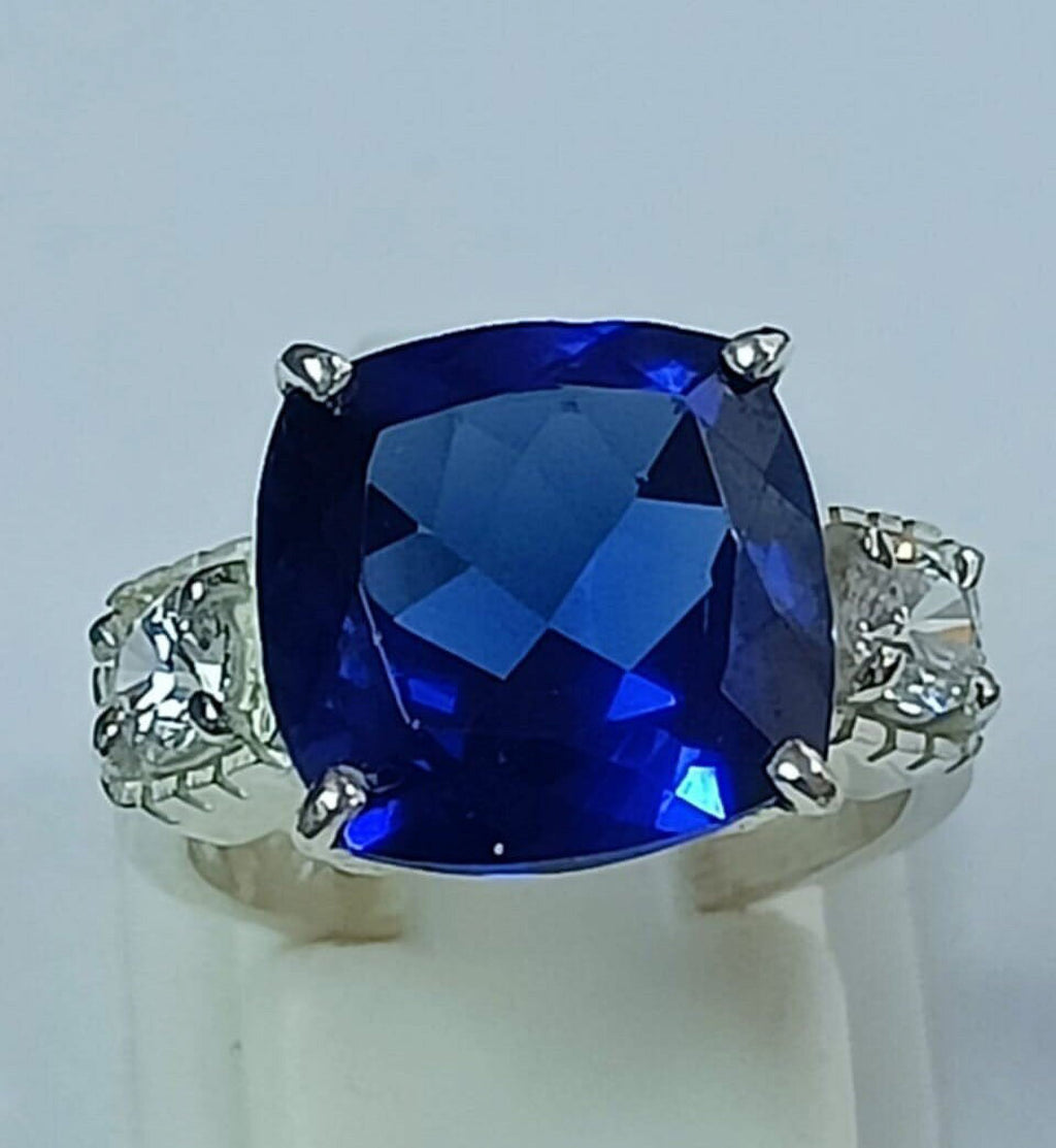 Elongated Cushion Engagement Ring with Blue Sapphire D112205