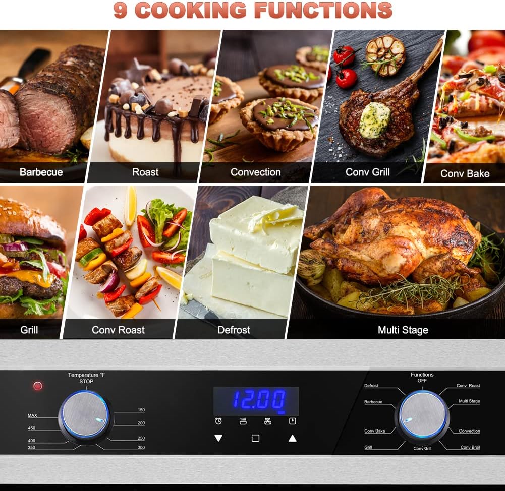 24 Inch Single Wall Electric Oven with 9 Cooking Functions in Stainless Steel N202