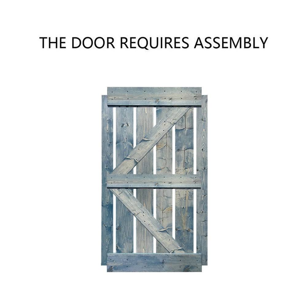 Ocean Blue Stained Wood Sliding Barn Door with Hardware Kit T463