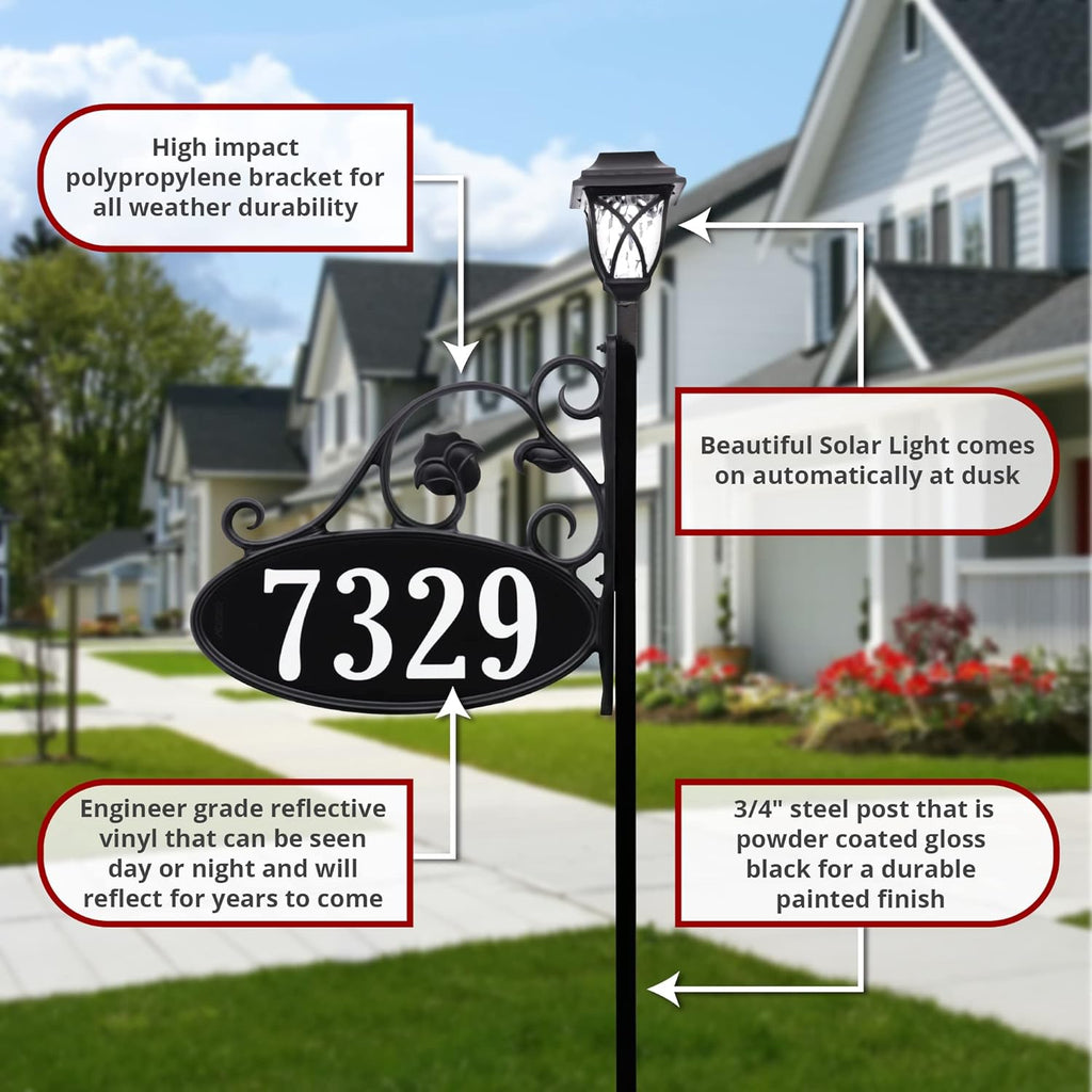 Handcrafted Double-Sided Reflective Home Address Sign with Solar Decorative Light O928511