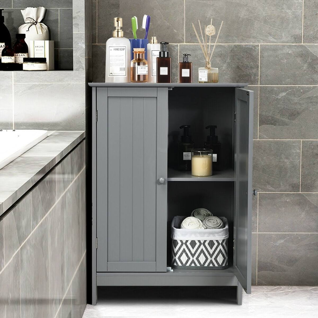 Gray Double Door Bathroom Floor Cabinet I88670