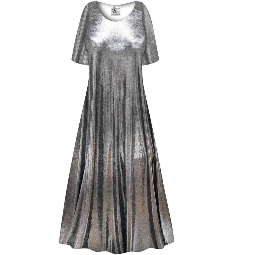 Silver Metallic A Line Maxi Dress J93653