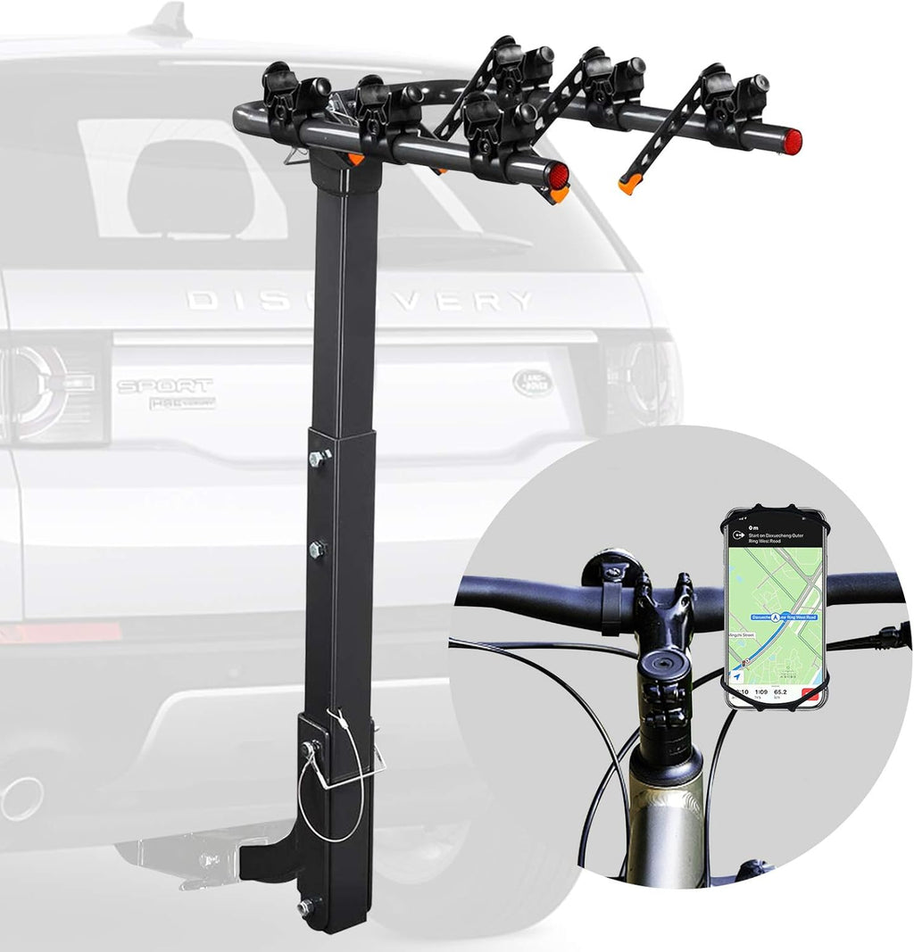 Bicycle Car Rack Bike Hitch Rack Double Foldable Bike Carrier Rack with 2'' Hitch Receiver, Bike Phone Mount, 4 Bike, Pack of 2 P5809