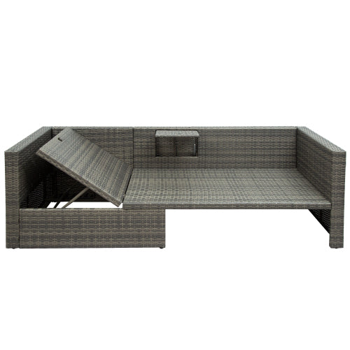 5-Piece Patio Wicker Sofa with Ottomans and Lift Top Coffee Table, Gray M9294