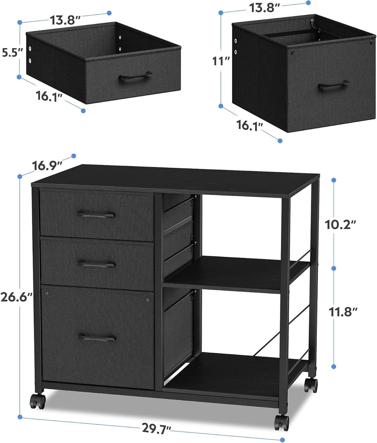 Black 3 Drawer Lateral File Cabinet with Metal Frame Z855349