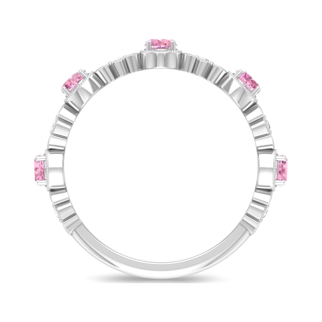 Pink Tourmaline and Diamond Half Eternity Ring, 925 Sterling Silver, US 4.00 B96061