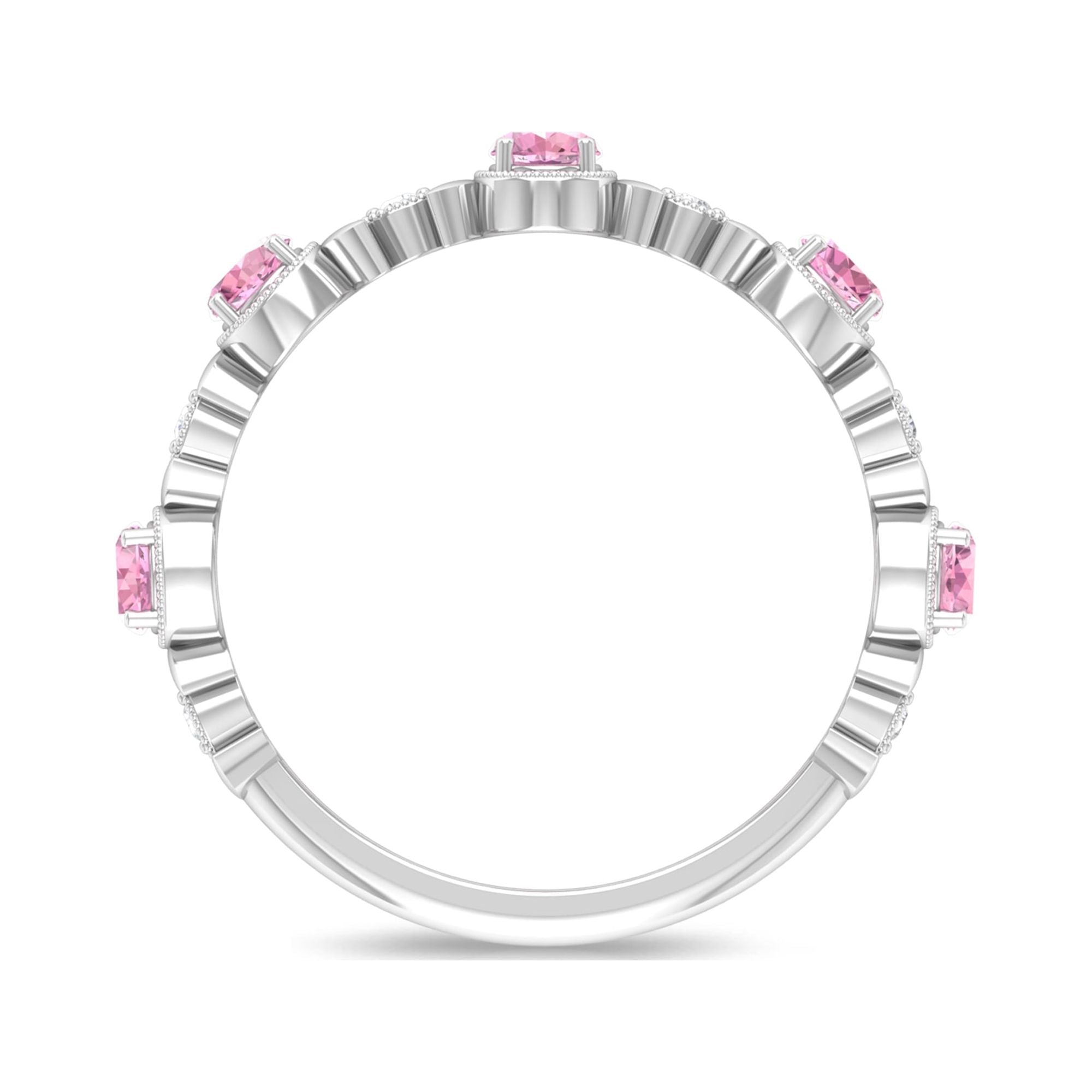 Pink Tourmaline and Diamond Half Eternity Ring, 925 Sterling Silver, US 4.00 B96061