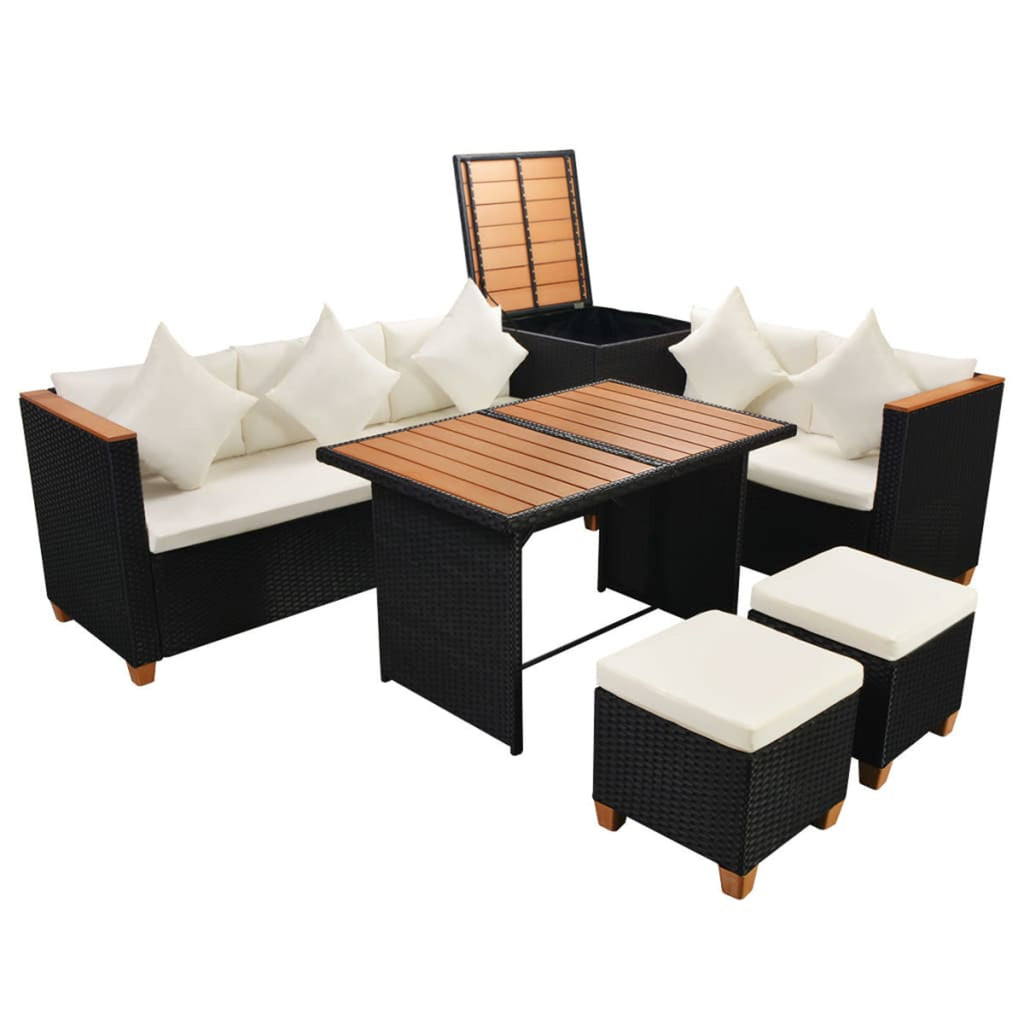 7 Piece White Cushioned Poly Rattan Outdoor Furniture Set X341411