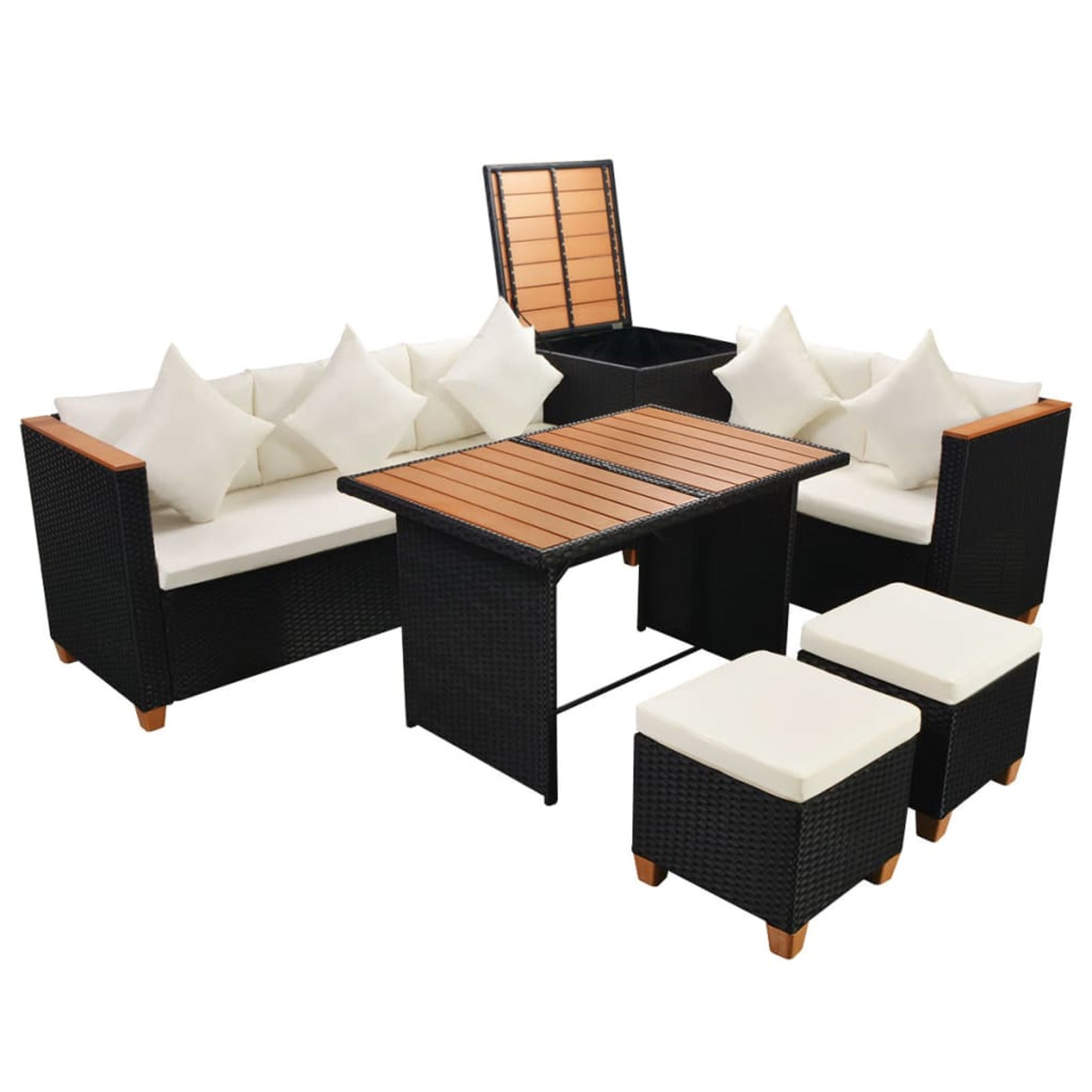 7 Piece White Cushioned Poly Rattan Outdoor Furniture Set X341411