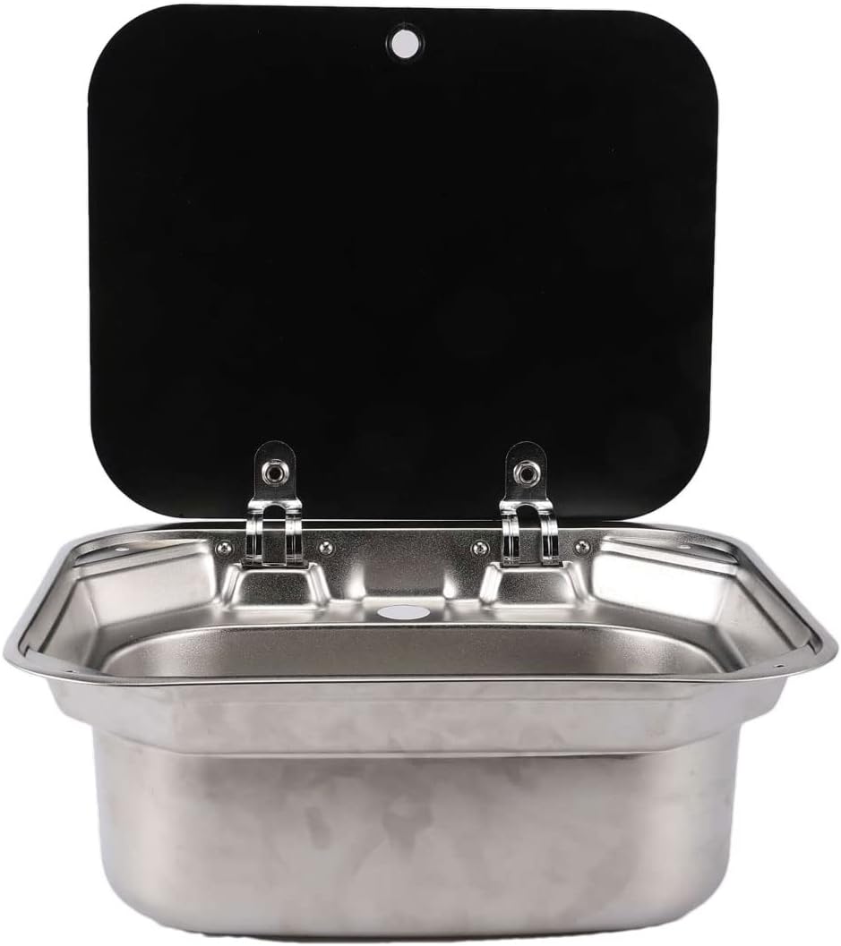 Stainless Steel RV Sink with Folded Faucet Tempered Glass Lid Y168