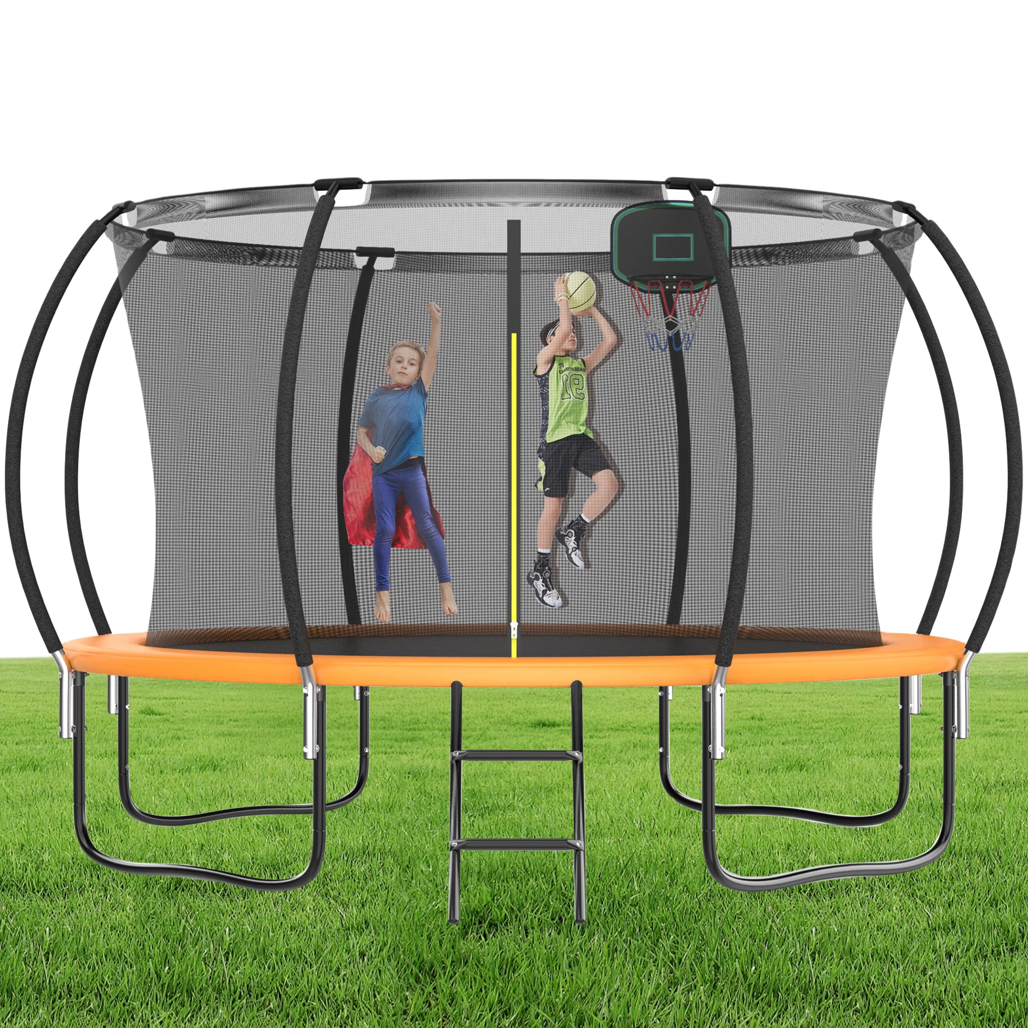 12FT Outdoor Kids Trampoline with Basketball Hoop & Enclosure G7166