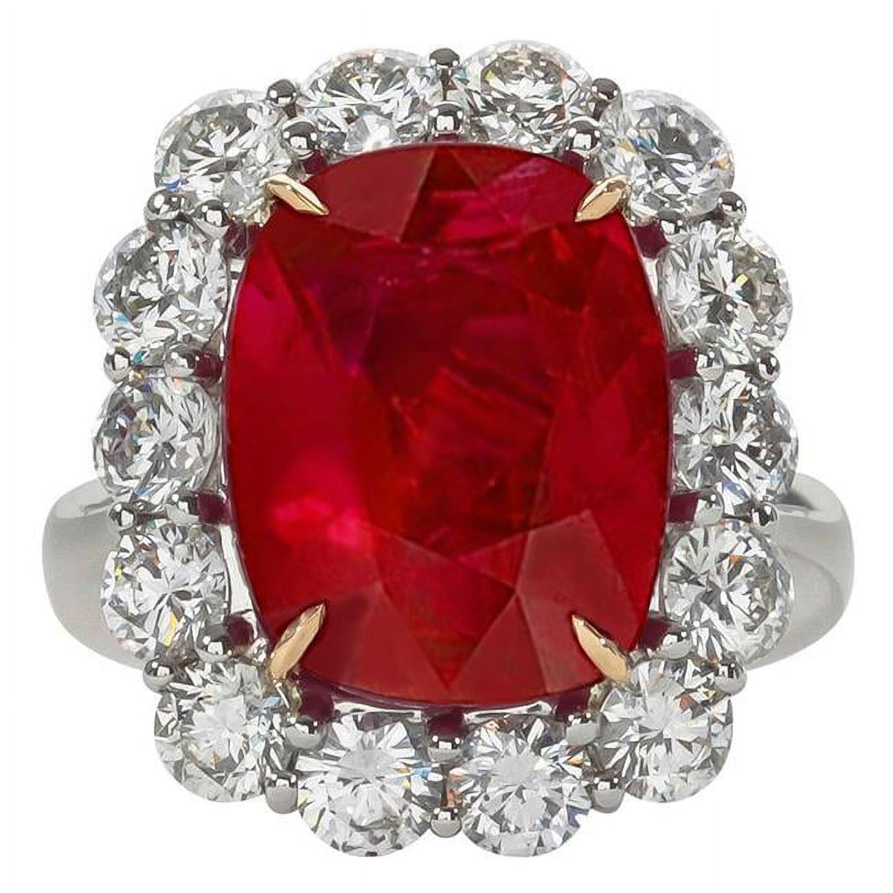 Cushion Ruby & Round Diamonds 7 CT Anniversary Ring R6191