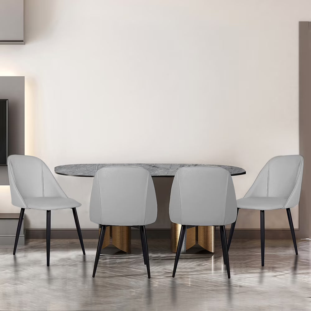 Retro Armless Vegan Leather Dining Chairs, off-Gray, Set of 4 P636