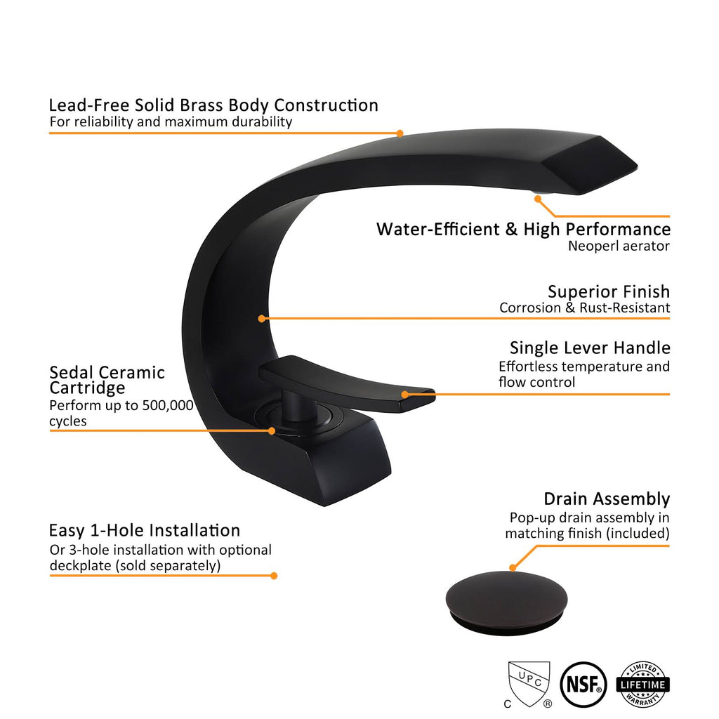 Matte Black 1-Handle Sink Faucet with Pop Up Drain Y70721