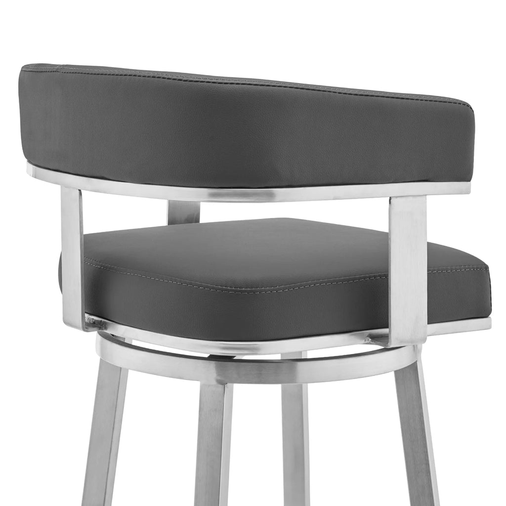 Faux Leather Swivel Counter Stool in Gray/Stainless Steel B268