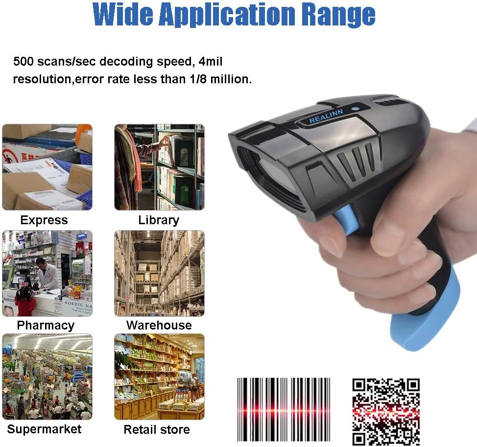 Cordless Barcode Scanner 2D QR Code Bar Code Reader with USB Cradle Pack of 2 B84145
