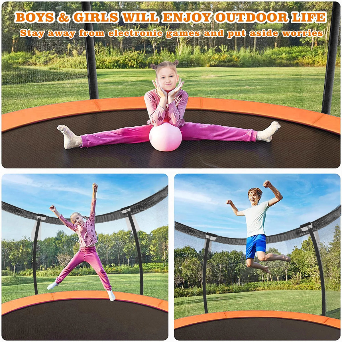 12FT Outdoor Kids Trampoline with Basketball Hoop & Enclosure G7166