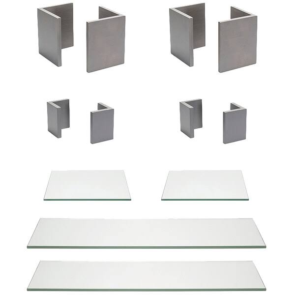 12-Piece Bamboo L-Shape Riser Set with Clear Glass Buffet Boards I682858