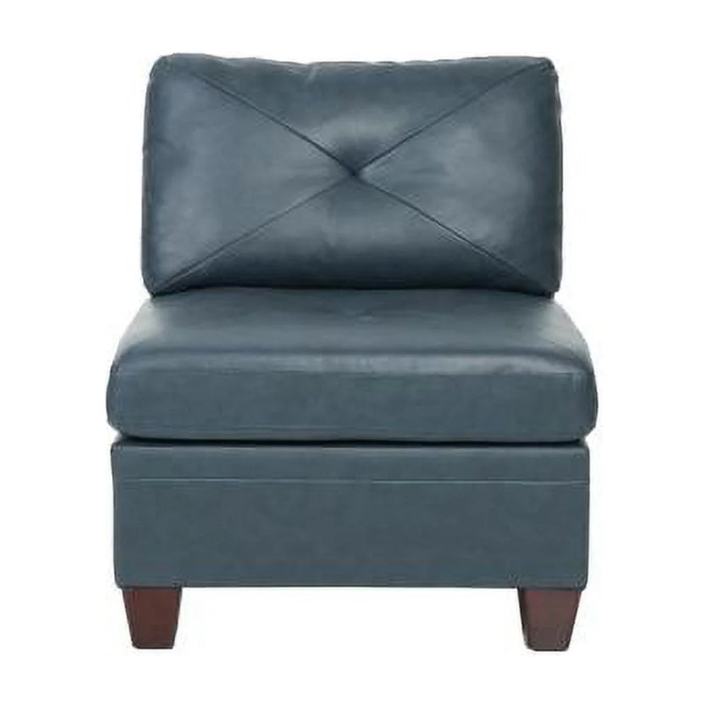 Genuine Leather Armless Chair Ink Blue Tufted Seat A1129