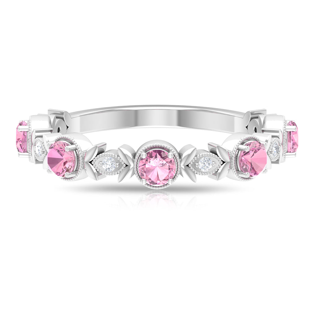 Pink Tourmaline and Diamond Half Eternity Ring, 925 Sterling Silver, US 4.00 B96061