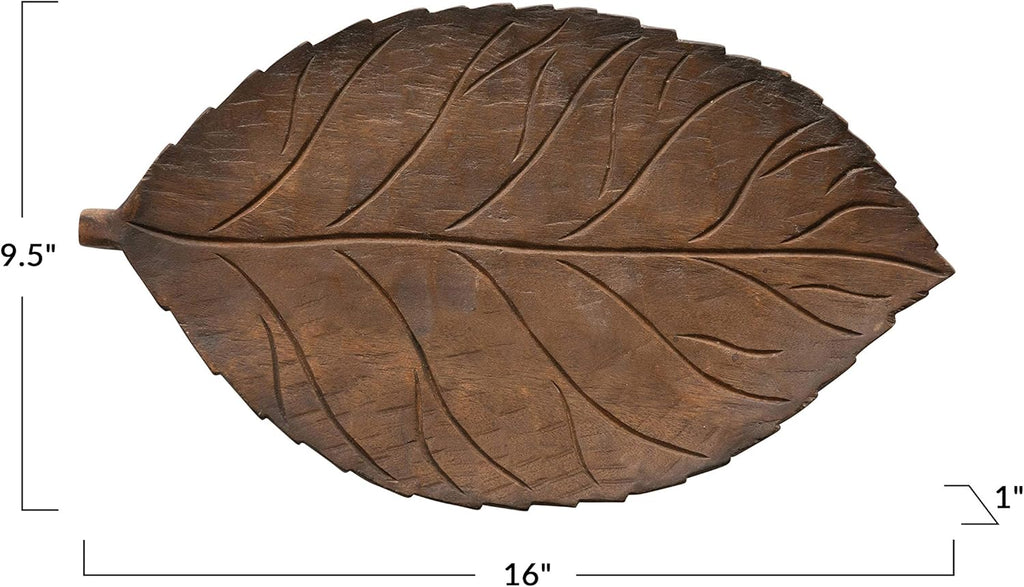Hand-Carved Mango Wood Leaf Tray, Brown Pack of 2 K41370