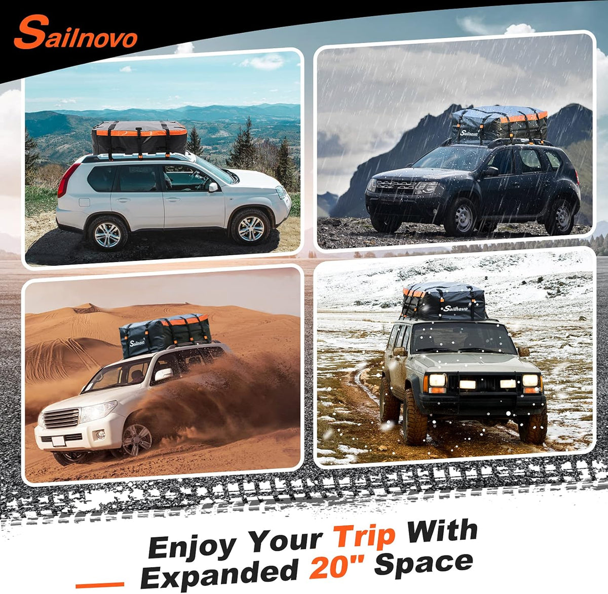 Waterproof 20 Cubic Feet Rooftop Cargo Carrier with Anti-Slip Mat and Straps Q106891