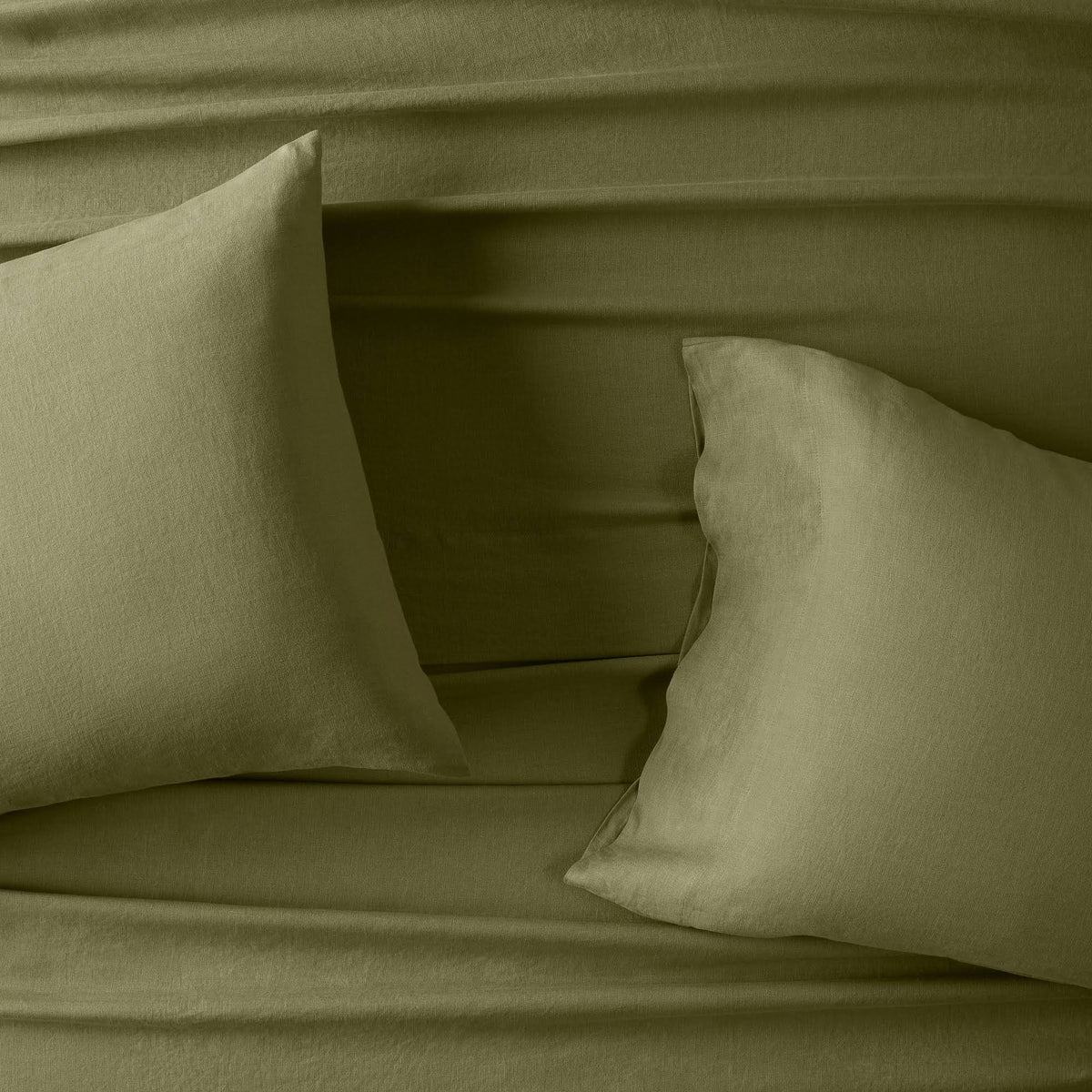 Moss Green California King 100% Washed Linen Solid Sheet Set M63245
