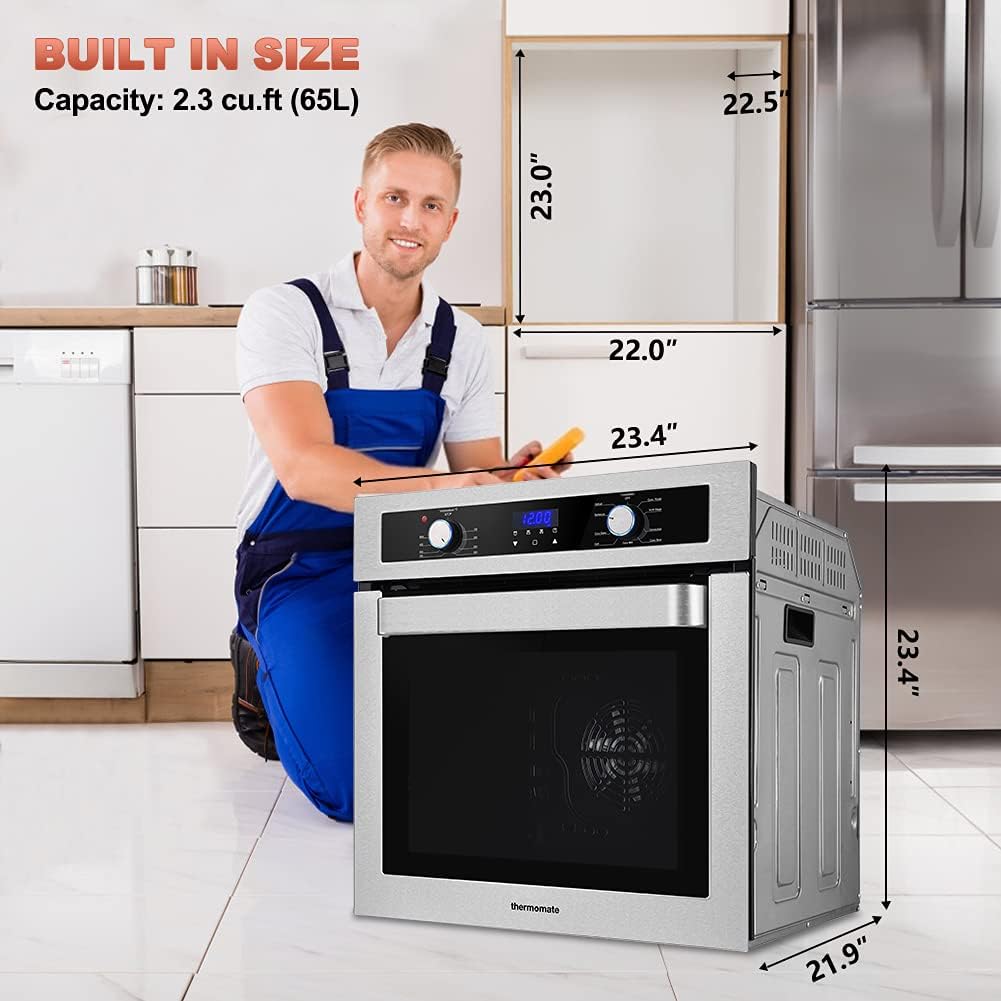 24 Inch Single Wall Electric Oven with 9 Cooking Functions in Stainless Steel N202