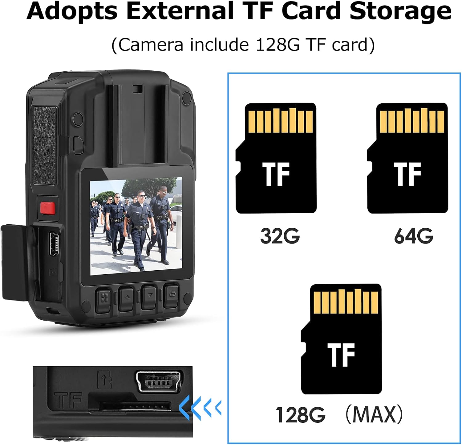 Police Body Camera with Audio, 128GB, 2 Batteries and Charging Dock Station P48479
