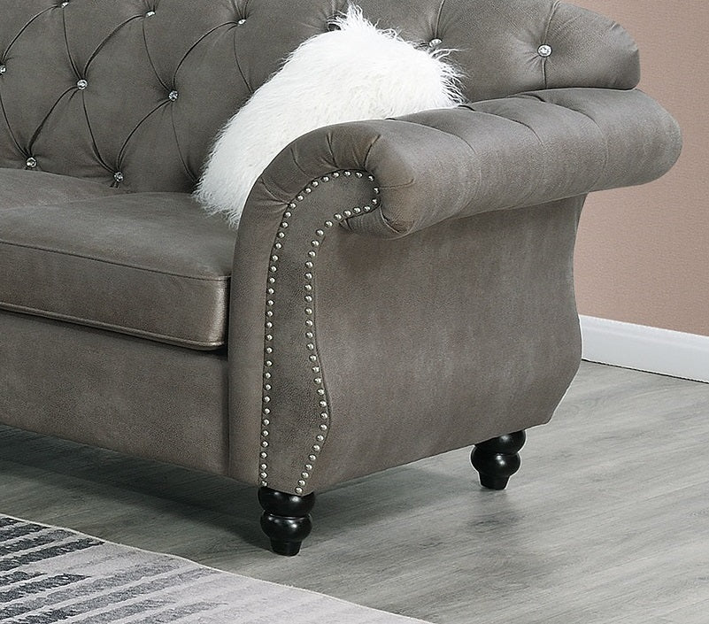 Slate Grey Leatherette Rolled Arms Sofa and Loveseat 2pcs Sofa Set N2482