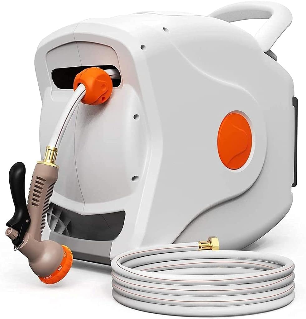 100 FT 1/2 inch Retractable Hose Reel with 8 Patterns Nozzles U951