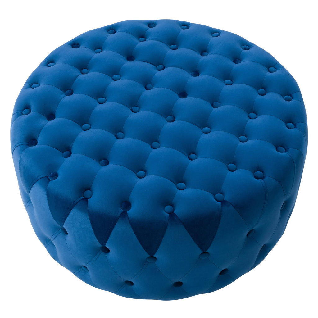 Blue Velvet Large Round Tufted Ottoman S8684
