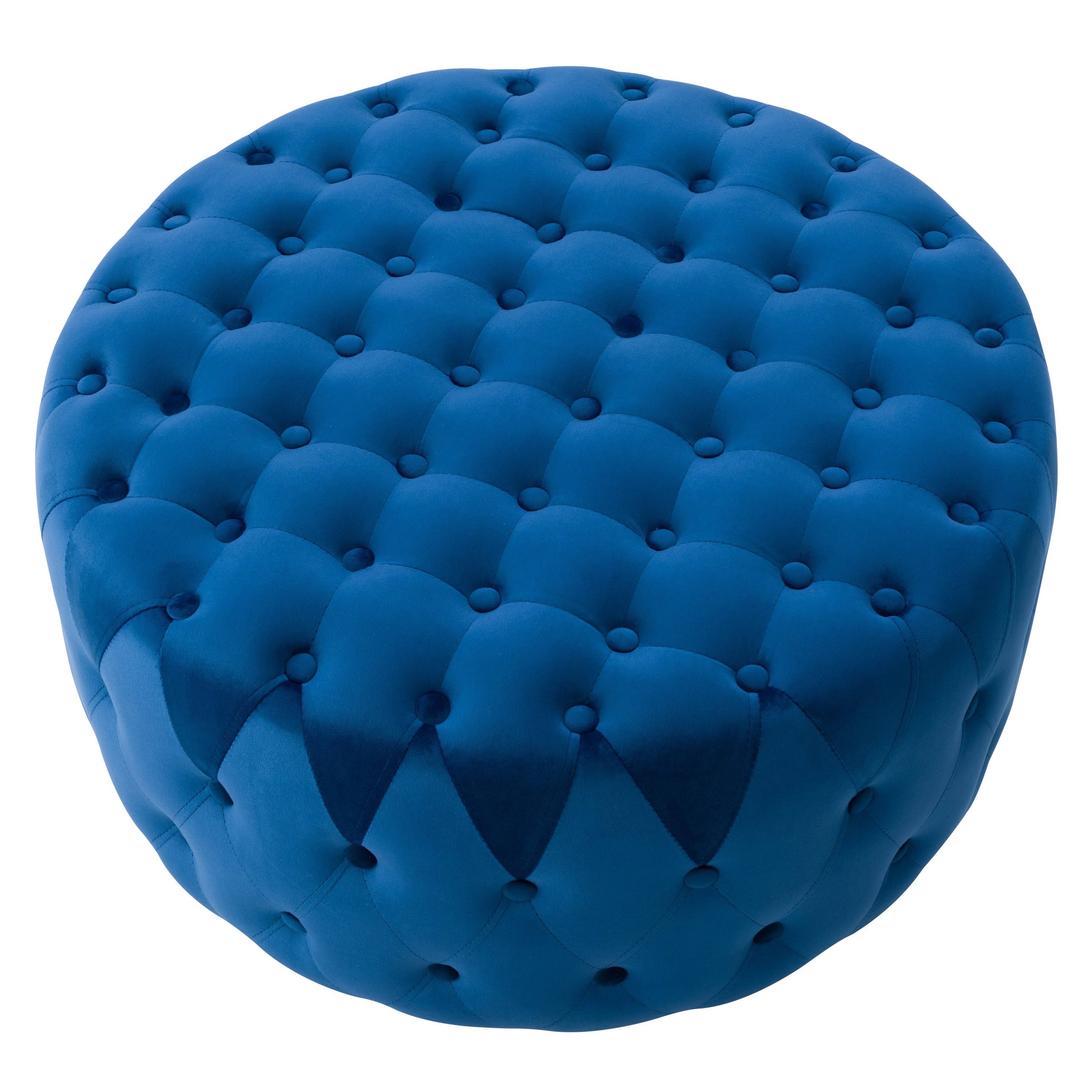 Blue Velvet Large Round Tufted Ottoman S8684