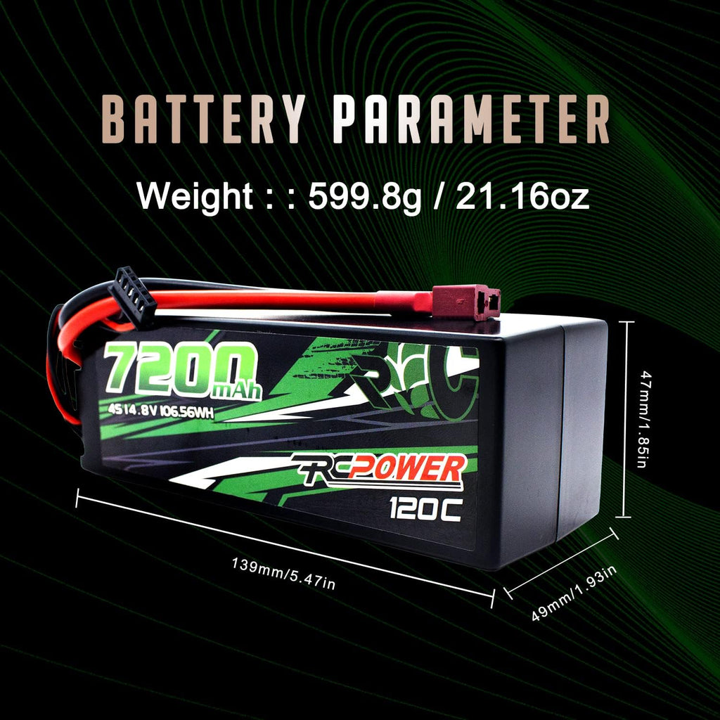 14.8V 7200mAh 4S 120C Hard Case Lipo Battery with T Plug (2Packs) W755360