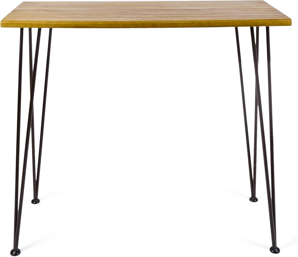 Teak Finish Acacia Wood Bar Table with Iron Frame S332484