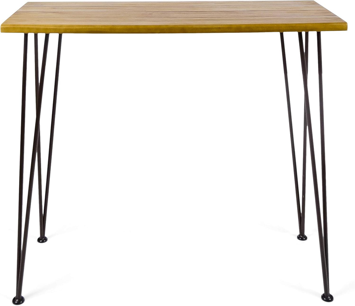 Teak Finish Acacia Wood Bar Table with Iron Frame S332484