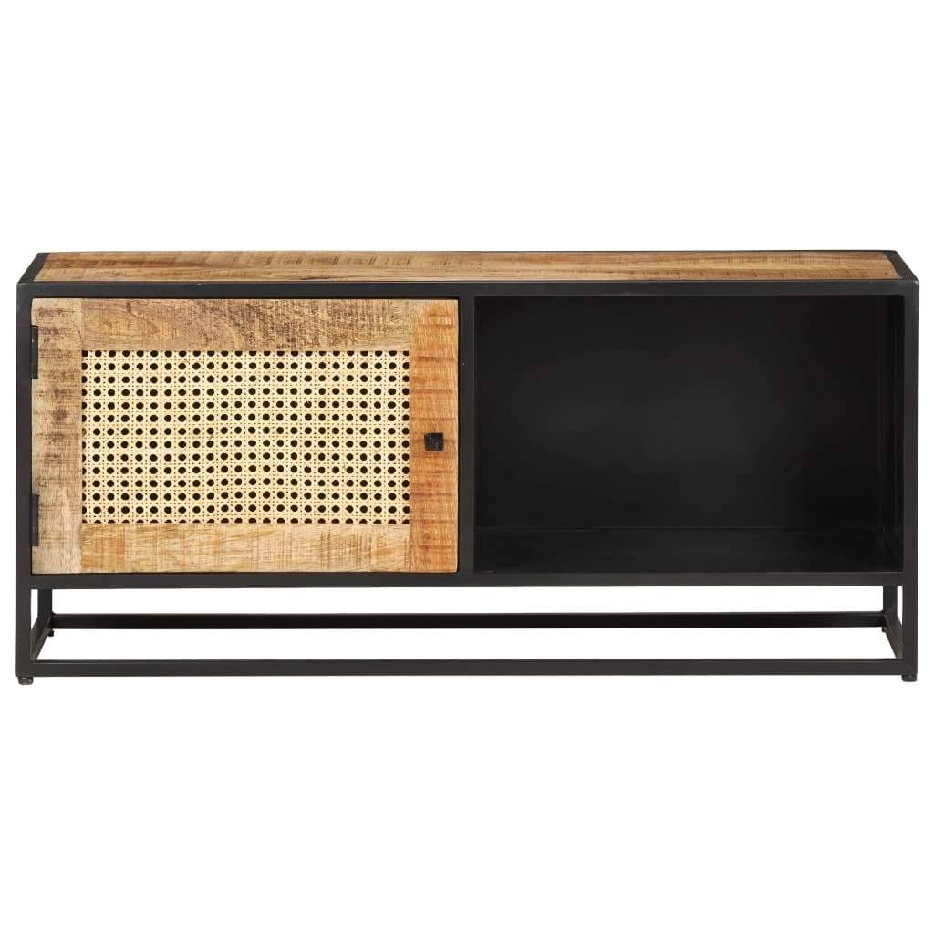 Rough Mango Wood and Natural Cane TV Cabinet Y34140