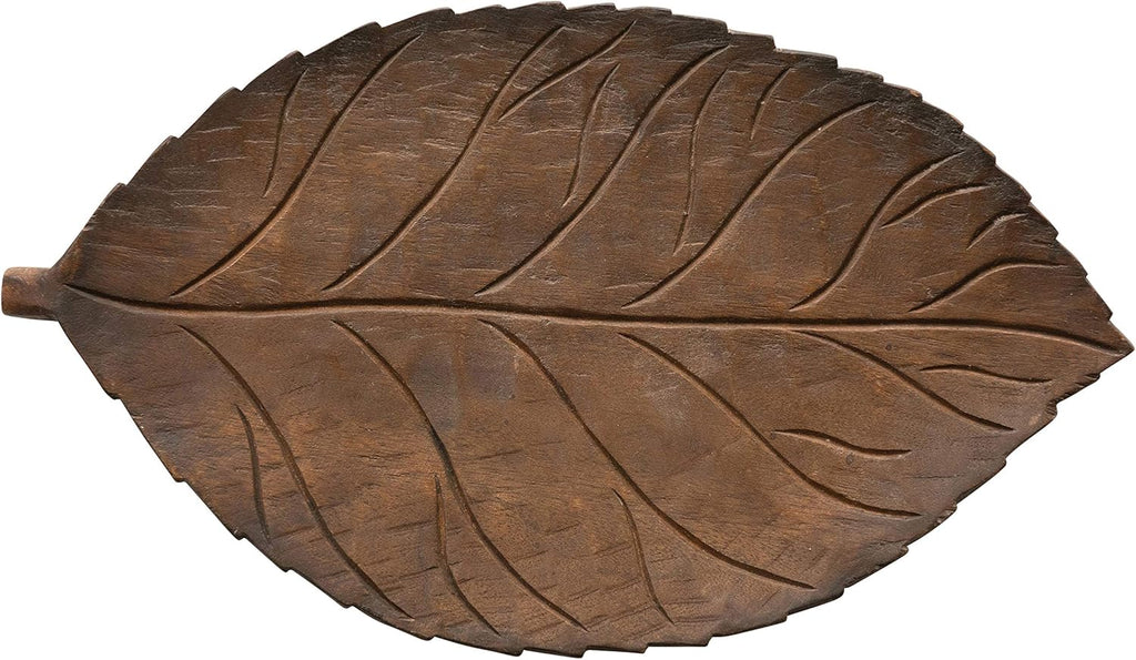 Hand-Carved Mango Wood Leaf Tray, Brown Pack of 2 K41370