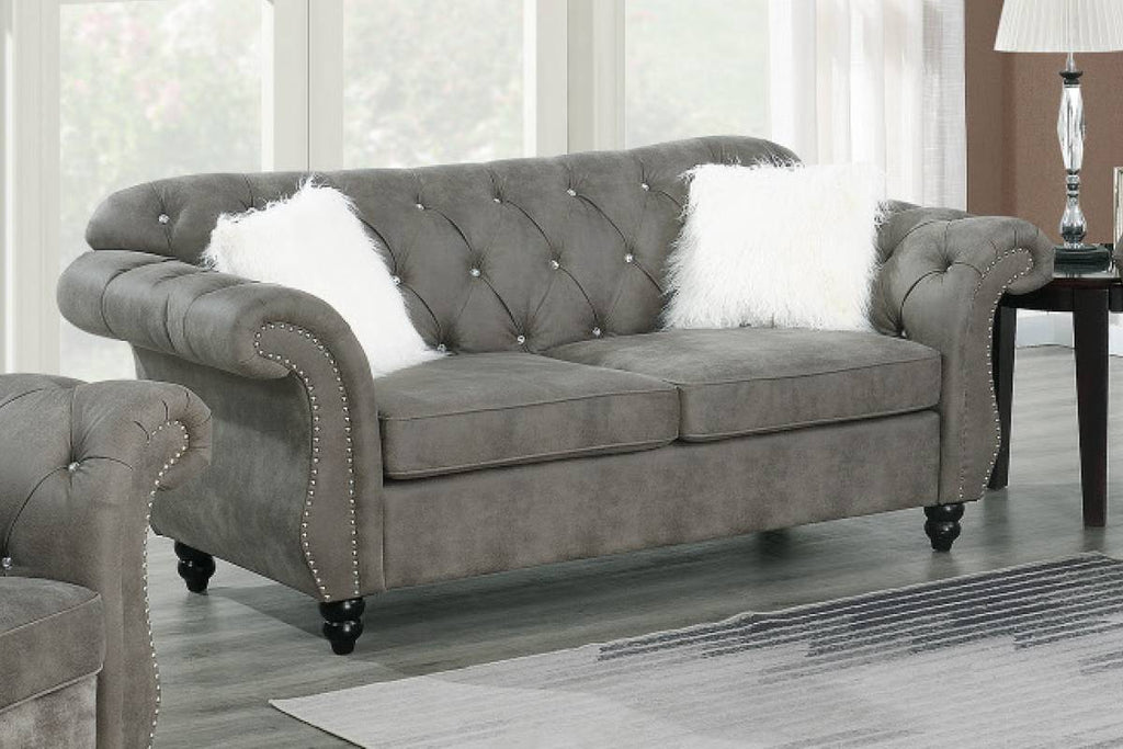 Slate Grey Leatherette Rolled Arms Sofa and Loveseat 2pcs Sofa Set N2482