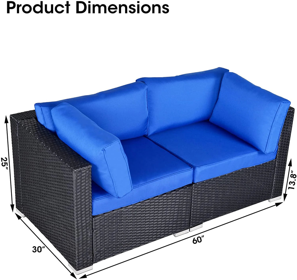 Black and Blue PE Wicker Patio Loveseat G7560