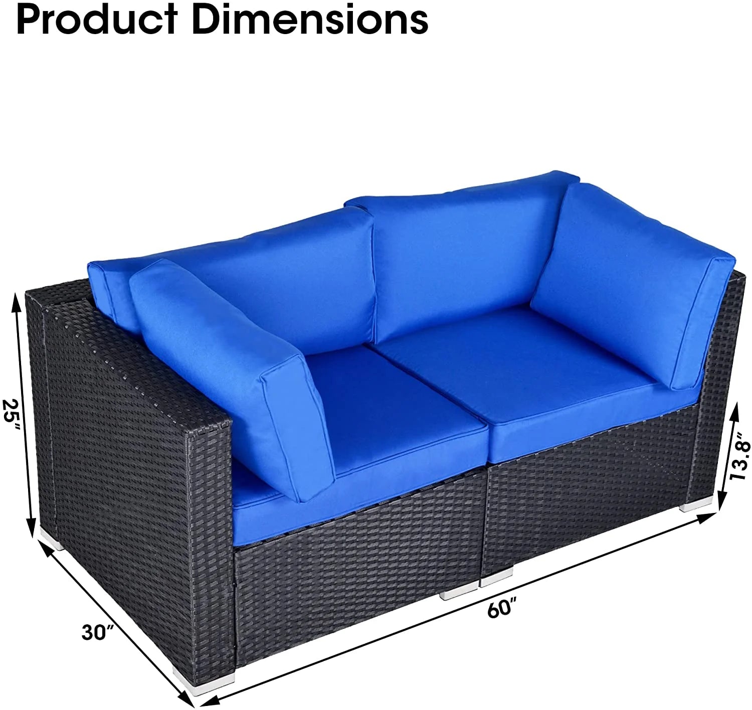 Black and Blue PE Wicker Patio Loveseat G7560