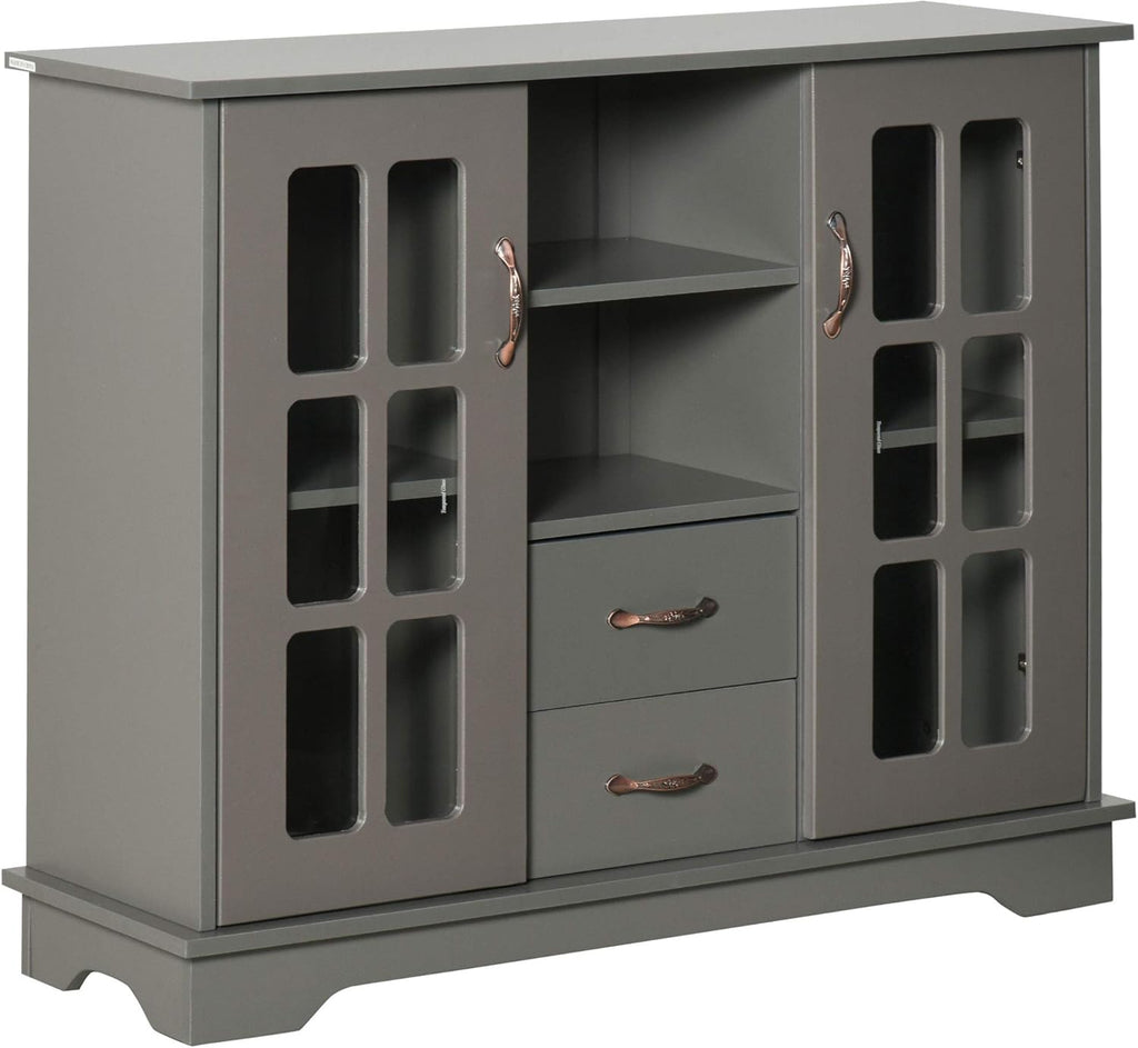 Grey Storage Console Cabinet with 2 Glass Doors and 2 Drawers X90708