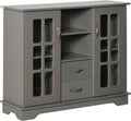 Grey Storage Console Cabinet with 2 Glass Doors and 2 Drawers X90708