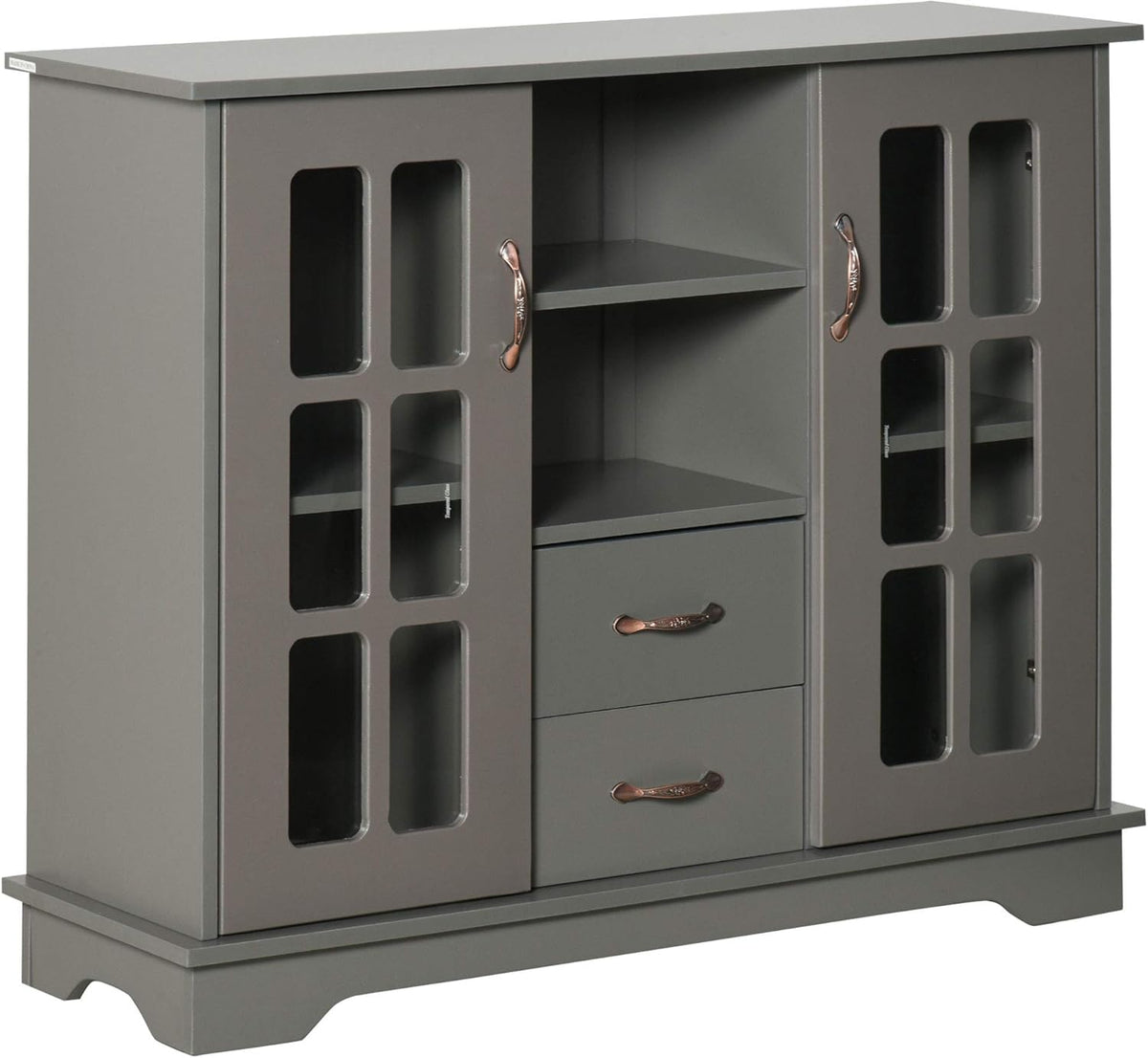 Grey Storage Console Cabinet with 2 Glass Doors and 2 Drawers X90708