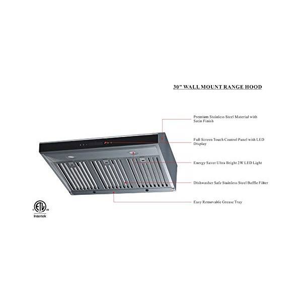 30x22 Stainless Steel Under Cabinet Ducted Range Hood 500 CFM Touch Control V862